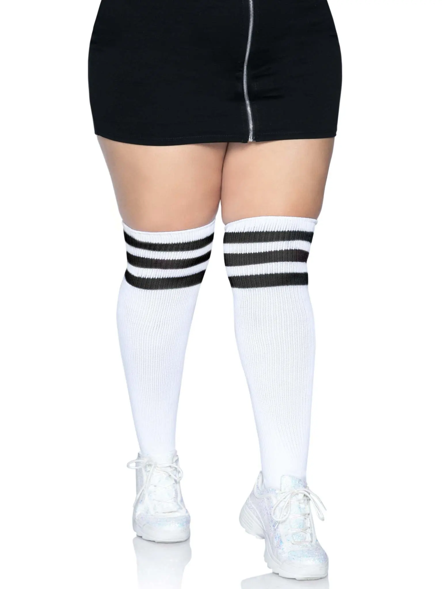 Over-the-Knee Socks with 3-Band Top in a Soft Hosiery Fabric, Perfect for Shorts and Skirts for a Fun Summer Vibe, Sporty, Stripe, Women's Plus Size, Athletic Socks, Long-Lasting, Comfortable, Durable, Do Not Bleach, Drip Dry, Hand Wash Only, Large Size K