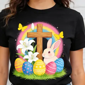 Easter Bunnies and Eggs TShirt Cute Pastel Bunnies with Hats and Colorful Eggs Fun Holiday Apparel for Men and Women Ideal for Easter Egg Hunts and Family Gatherings
