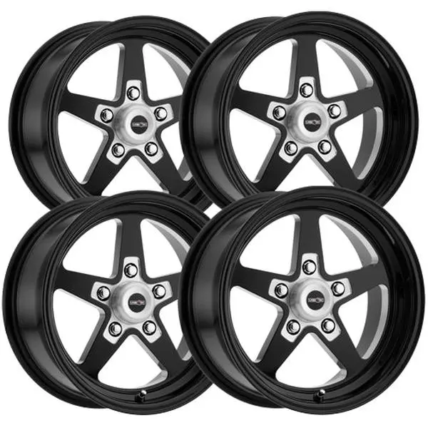 (Set of 4) Staggered Vision 571 Sport Star 15x7,15x8 5x4.75" Black Wheels Rims