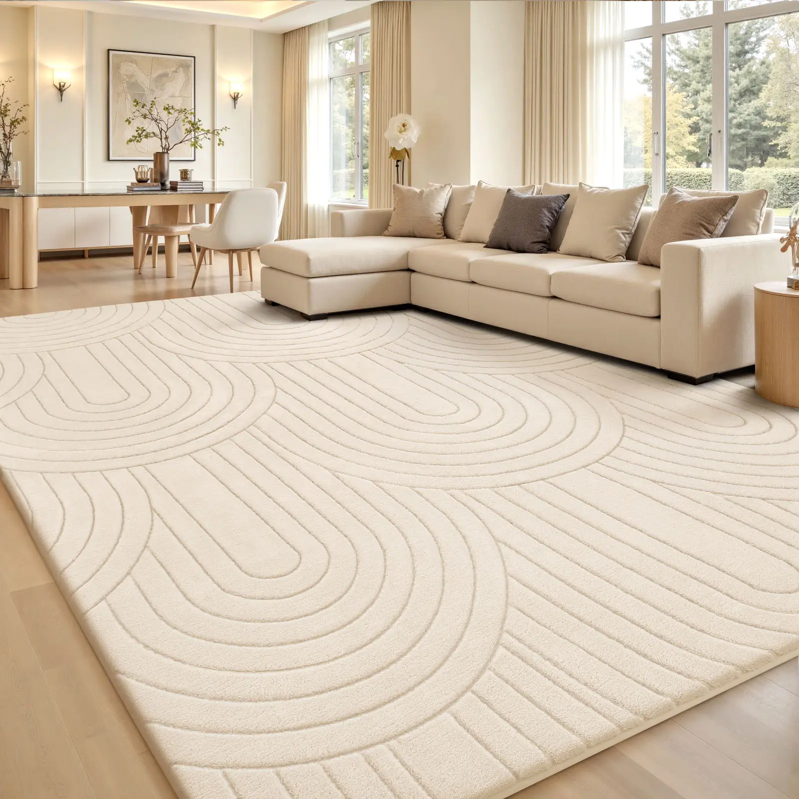 FAMVAL Pet Friendly Fluffy Area Rug, Soft Thick Modern Geometric Tree Ring Jacquard Carpet for Living Room Bedroom Dorm Kids Room summerwins,back to school,dorm essentials,home decor,home essentials