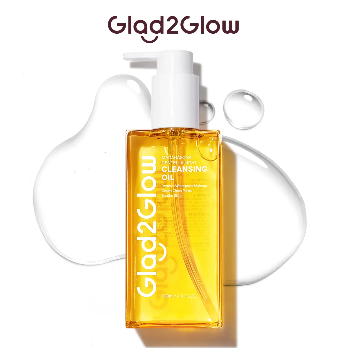 Glad2Glow Madagascar Centella Light Cleansing Oil - Jojoba Oil Face Makeup Remover, Glow Cleanse Face Makeup Remover, Bicontinuous Microemulsions Technology, for Acne Prone, Youth, All Skin Types, Cosmetic, Bottle