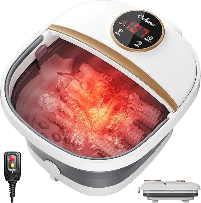 Summervibes Gehona Foldable Foot Spa Bath Tub with Heating, Massage Rollers, Timer, Bubble Function, and Temperature Control, for Foot Care and Foot Baths 