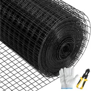 48"x50' Hardware Cloth - 1"x1" Mesh, 16 Gauge Galvanized Steel Vinyl Coated Chicken Wire Fencing with Cutting Plier & Fabric Gloves, Black for Garden Fencing & Pet Enclosures