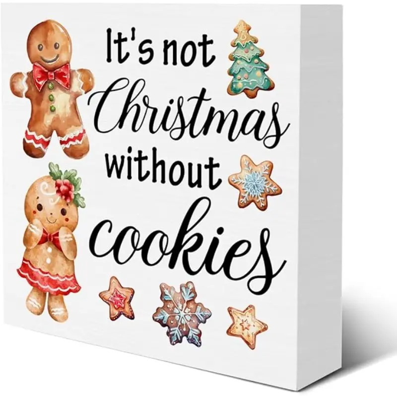 Gingerbread Bakery Decorations, Christmas Cookies Baking Wooden Box Sign for Winter Xmas Holiday Home Kitchen Bakery Shelf Decor 5 X 5 Inch