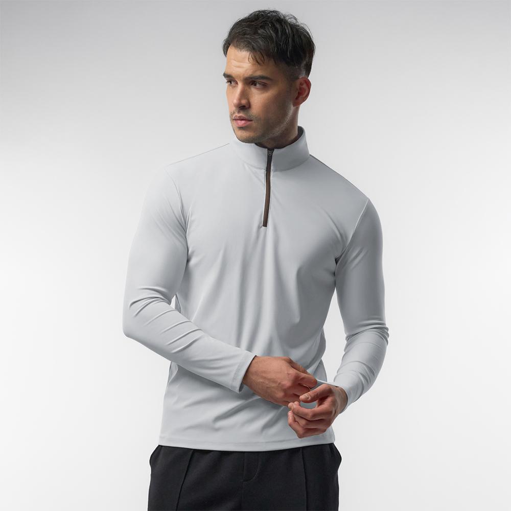 Fioboc Men's SmoothBlend Slim Fit Half-Zip Mock Neck T-Shirt - Contrast Trim Casual Basic Long Sleeve Top