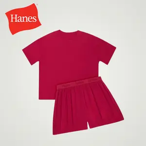 Hanes Originals 2 Piece Lounge Set Comfywear Supersoft Boxy T-shirt & Sleep Shorts Loungewear Women's Comfortable Fit Soft Stretch Fabric Breathable Hla202