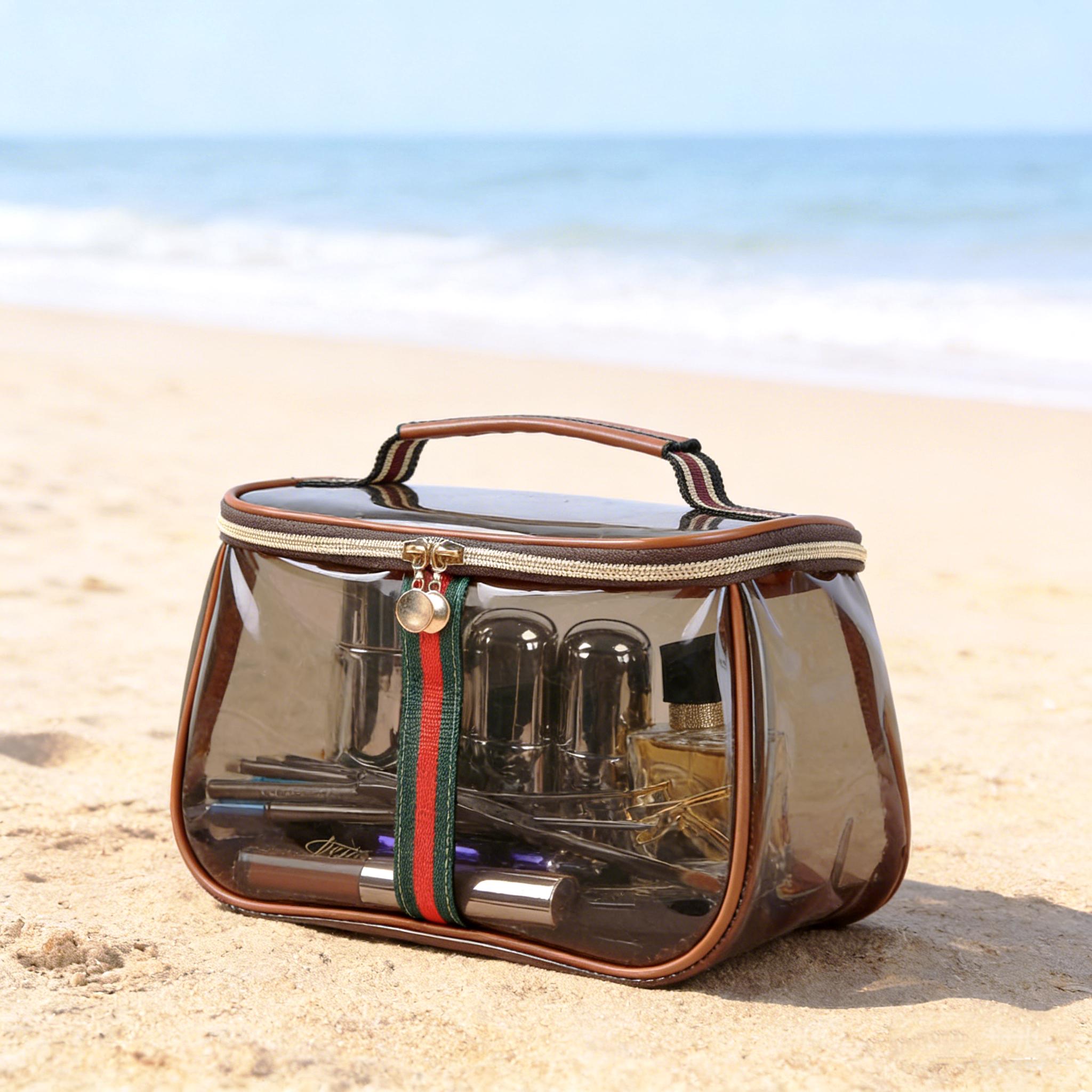 Vintage Waterproof Transparent Makeup Bag Large Capacity Retro Vanity Toiletry Bag with Wide Handheld