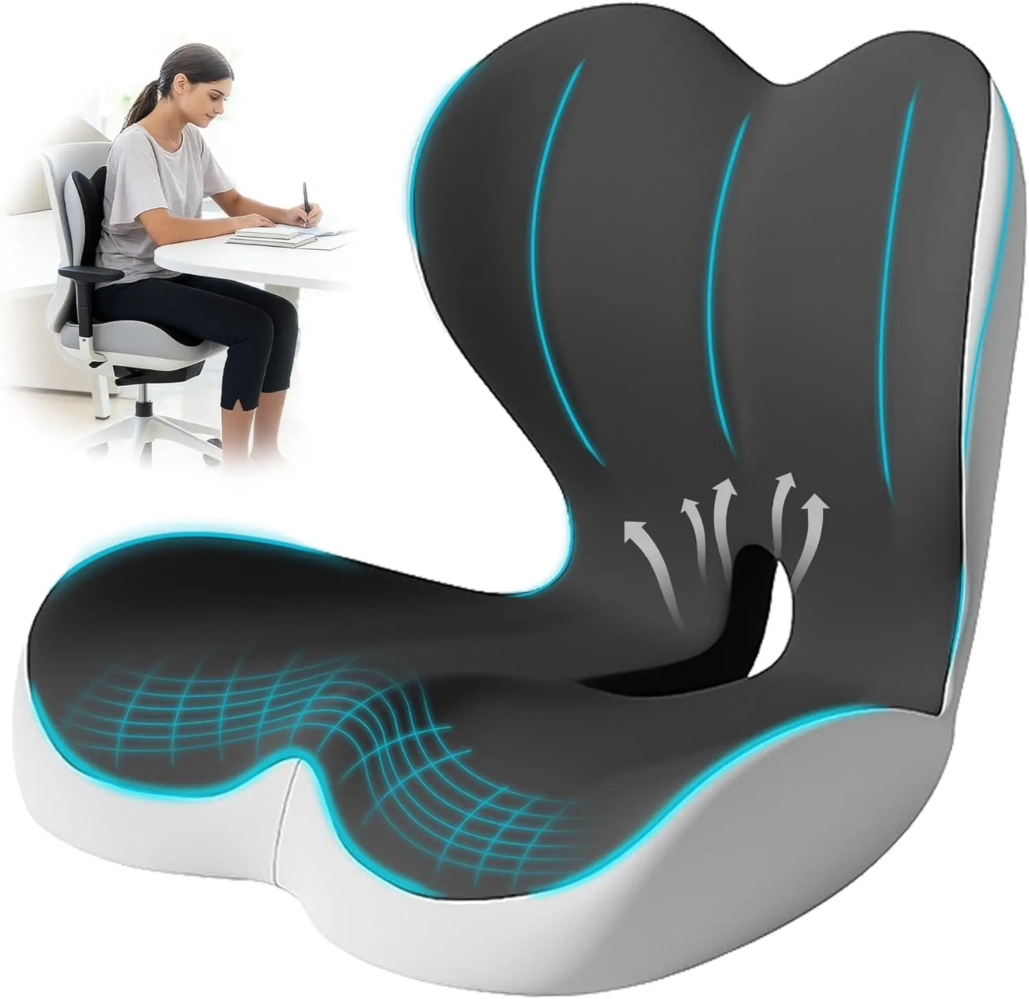 【summerwins】Modern Adjustable Soft Breathable Cotton Mesh Chair Cushion - Upgraded Non-Slip Memory Foam, Skin-Friendly, Extended Zipper for Easy Removal & Maintenance, Ergonomic Back Support for Long Drives, Reduces Leg Pain, All Seasons Use, Easy To Main