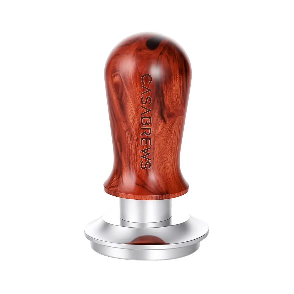 CASABREWS 51mm Espresso Tamper - Spring-Loaded 30lb Coffee Tamper with Self-Leveling 304 Stainless Steel Flat Base and Walnut Wood Handle, Steel & Wood Coffee Accessory
