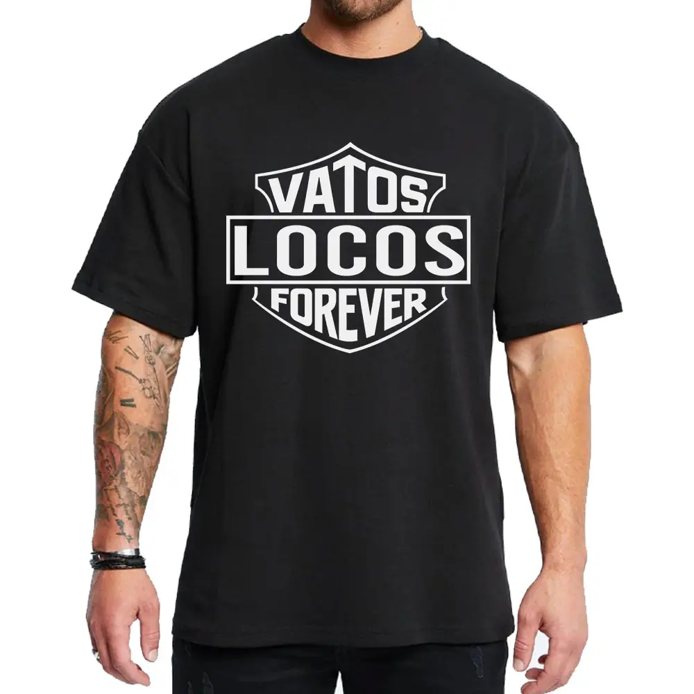 VatosLocos Forever White Art Chicano Clothes Chicana Cholo Chola Style Clothing Unisex Hoodie Medium Heavy Sweatshirt for Men & Women Streetwear Menswear Oversized Top Cotton Fabric