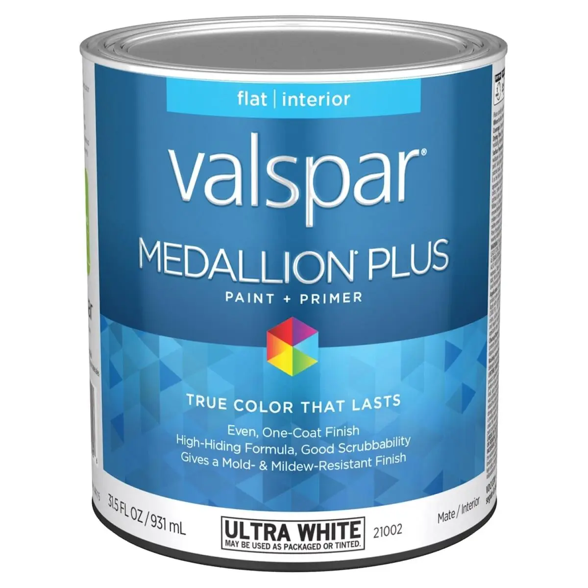 212 MAIN Valspar 1 qt. Medallion Acrylic Latex Exterior Paint and Primer - 1-Coat Coverage, Stain-Resistant, Ultra Flat Finish, Good Scrubbability, Great Durability, Greenguard Gold Certified, for Wood/Metal, White Office/School Outdoor Supply