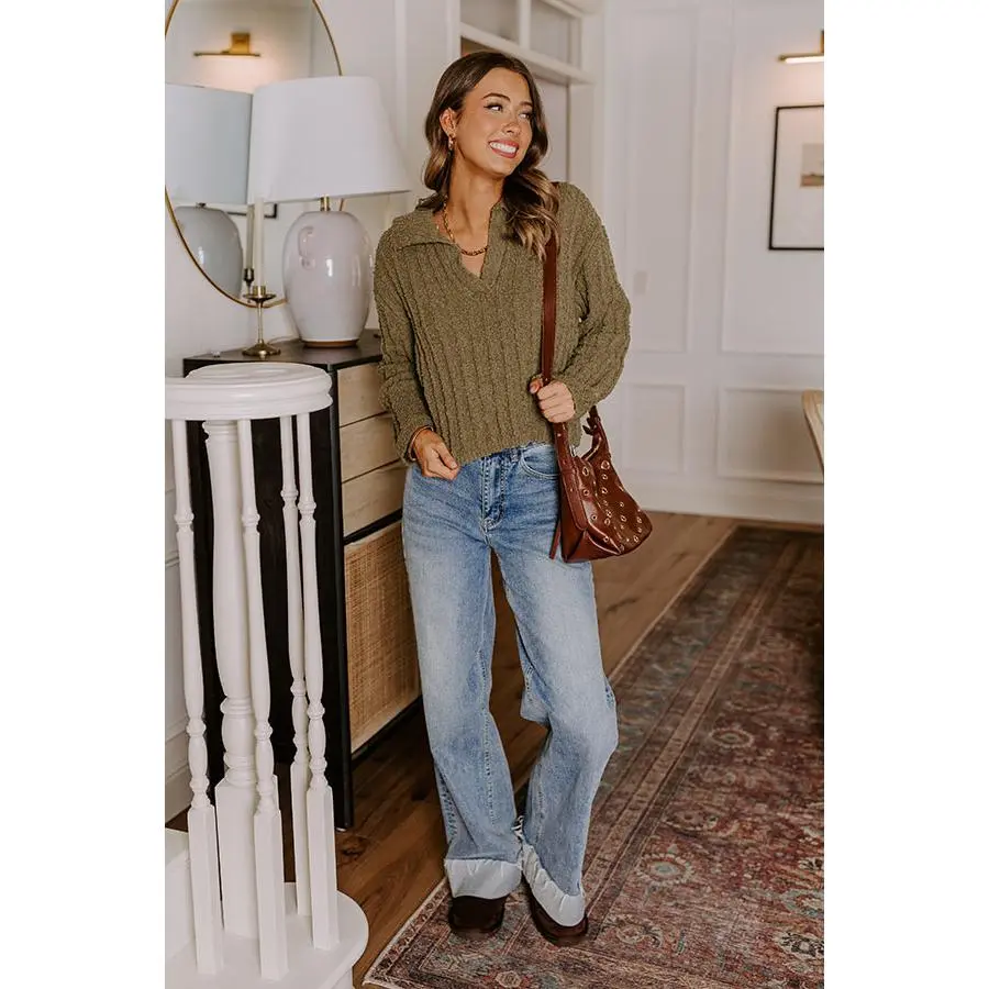 Harvest Hues Knit Sweater Top in Sage