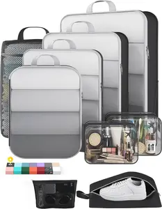 9/11 Set Compression Packing Cubes for Travel Essentials,Compressible Expandable Large Luggage Suitcase Organizer Bags for Clothing,Durable Space Saver Storage Bags with Toiletry Bags(Black)