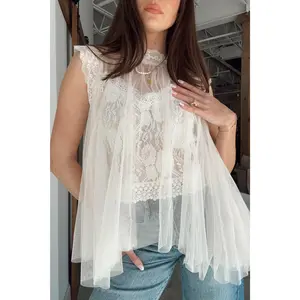 Rachel Ivory Tulle & Lace Flare Tank