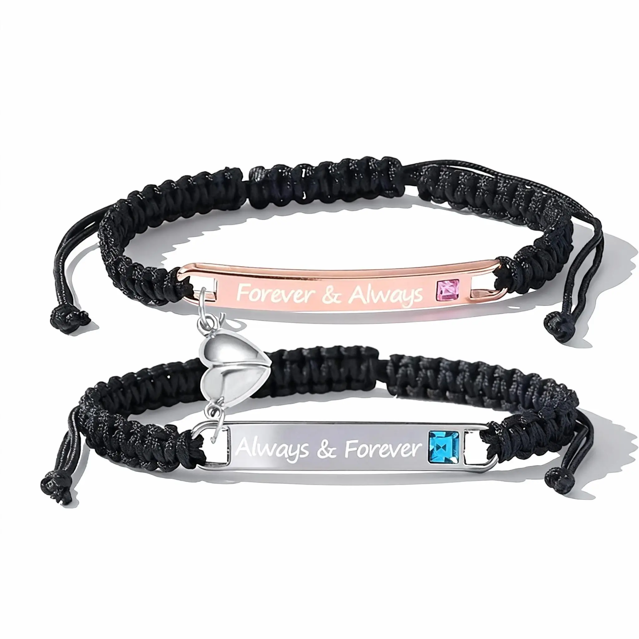 Adjustable Couple Bracelet Set Heart Rate Bracelet & Rose Gift Box Fashionable for Couples Daily Wear Exquisite Jewelry for Birthday Valentine’s Day Christmas Gifts