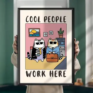[Sale off up to 40% + FREE-SHIP] Cool People Work Here Cat Poster – Funny Office Wall Art Print – Workplace, Corporate, or Home Office Cat Decor