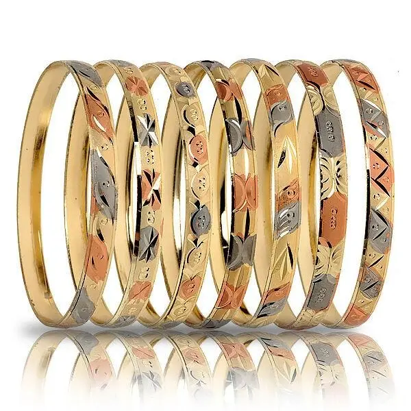 Exquisite 3 Tone 14k-Gold Color Seminario Bangles for Kids & Elders Size 4-8 - Set of 7 Bangles(Please measure your wrist before orderring)