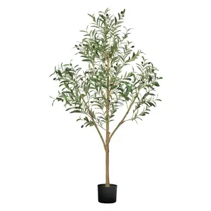 【Summervibes】VEVOR 5FT Artificial Olive Tree with Black Pot, Tall Fake Tree with Natural Wood Trunk & Realistic Green Leaves and Fruits, Indoor Faux Plant for Home, Office, Living Room, Corner Decor