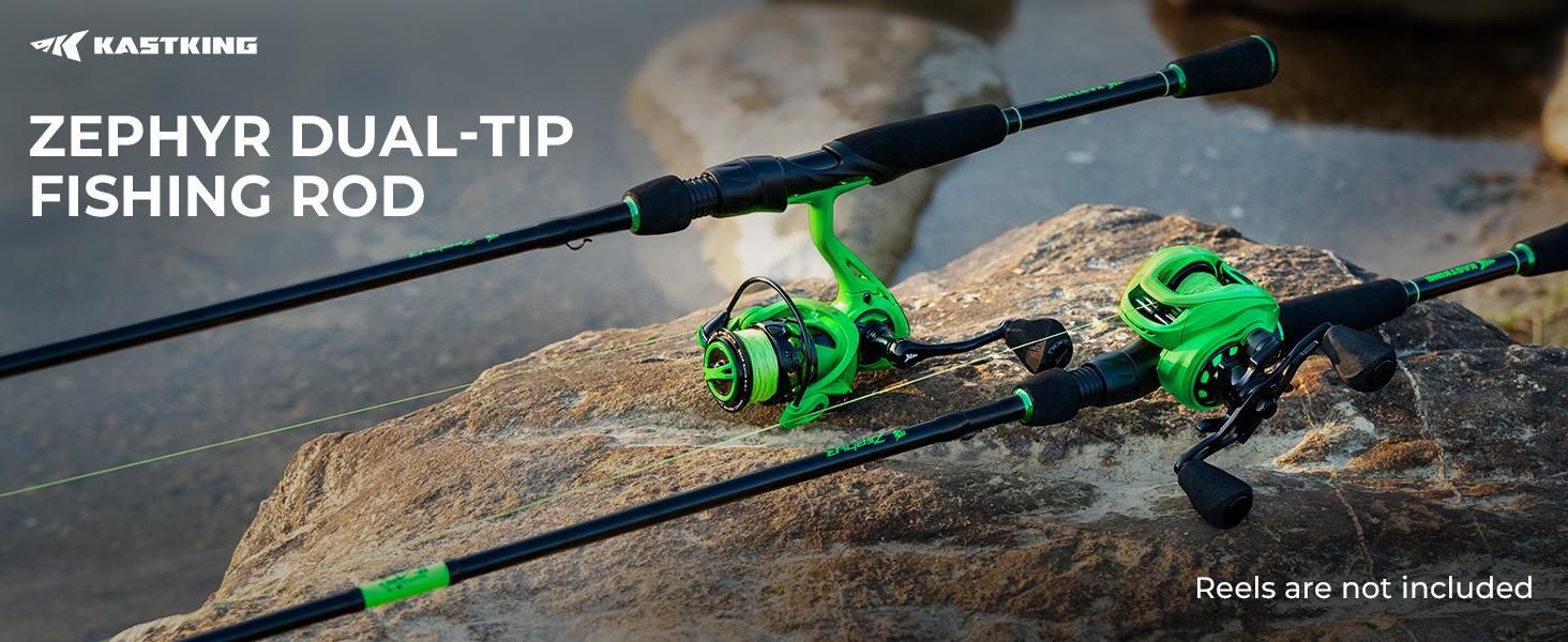 KastKing Zephyr Dual Tip Fishing Rod, Lightweight KastFlex IM6 Graphite Spinning & Casting Rod, Fuji O-Ring Guide, Dual Tips Section for Different Powers, Drop Shot Hook Keeper, EVA Grip