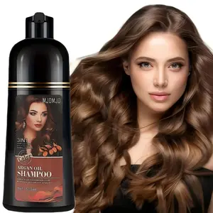 Dark Brown Hair Dye Shampoo 3 in 1, 500ml Large Size, Full Gray Coverage Argan Oil Hair Color Shampoo, Professional At-Home Hair Dye for All Hair Types