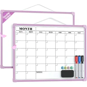 MaxGear Monthly Calendar Dry Erase Board for Wall, 16"x12" Small Hanging Double-Sided White Board, Portable Whiteboard for Planning, Drawing, Memo, to Do List, School, Home, Office, Purple Frame