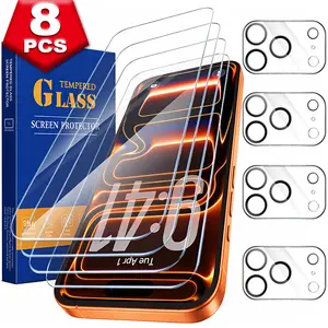 [8 Pcs/set] 4 Pack Tempered Glass Screen Protectors for 17 16 15 14 13 12 11 Pro Max with 4 Pack Camera Lens Tempered Glass Protectors