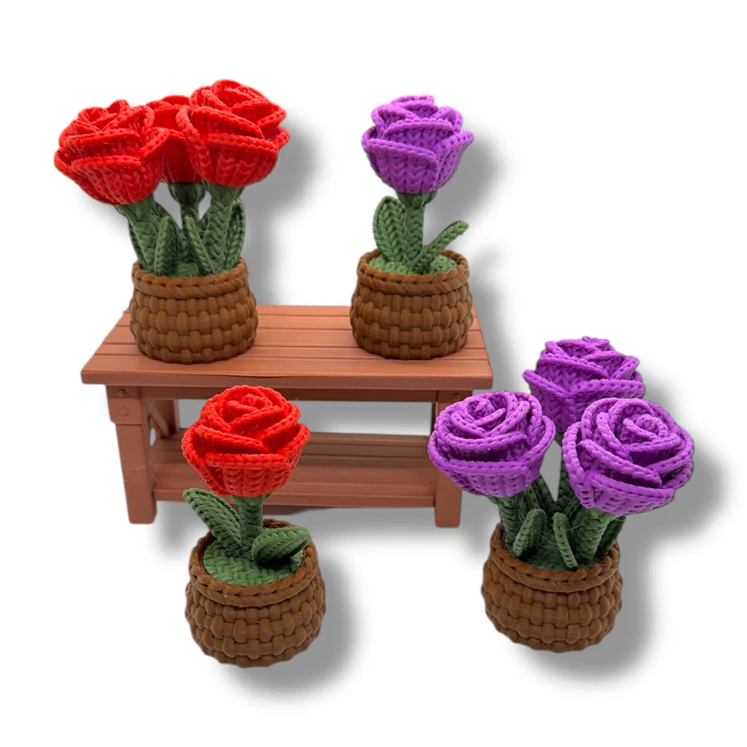 Knitted Rose Flowers – Botanical Desk Top Decor Knitted Rose Flowers – Botanical Desk Top Decor