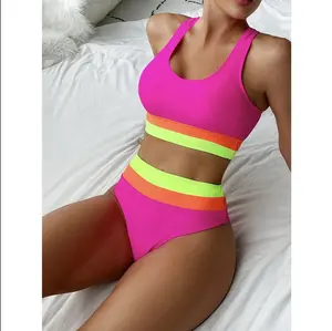 Trending Women's High-Waisted Colorblock Bikini Set - Trendy Two-Piece Swimsuit for Beach Vacation and Sunbatbathing suit one piece swimsuit bathing suits for the summer bathing suits 2026 swimsuits bikinis plus size swimsuits swimsuits 2026 womenhing