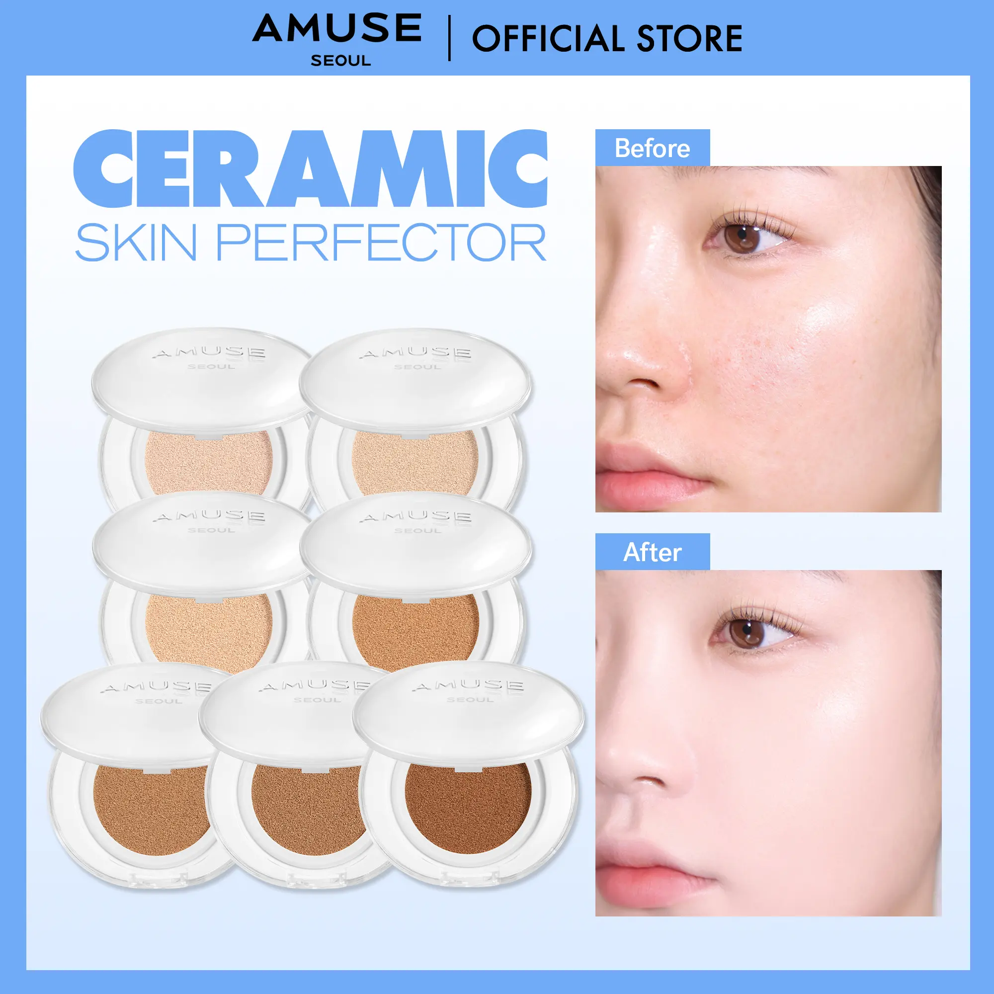 [AMUSE Seoul Official] CERAMIC SKIN PERFECTOR CUSHION FOUNDATION | 7 shades | Semi-matte, Lightweight, Coverage