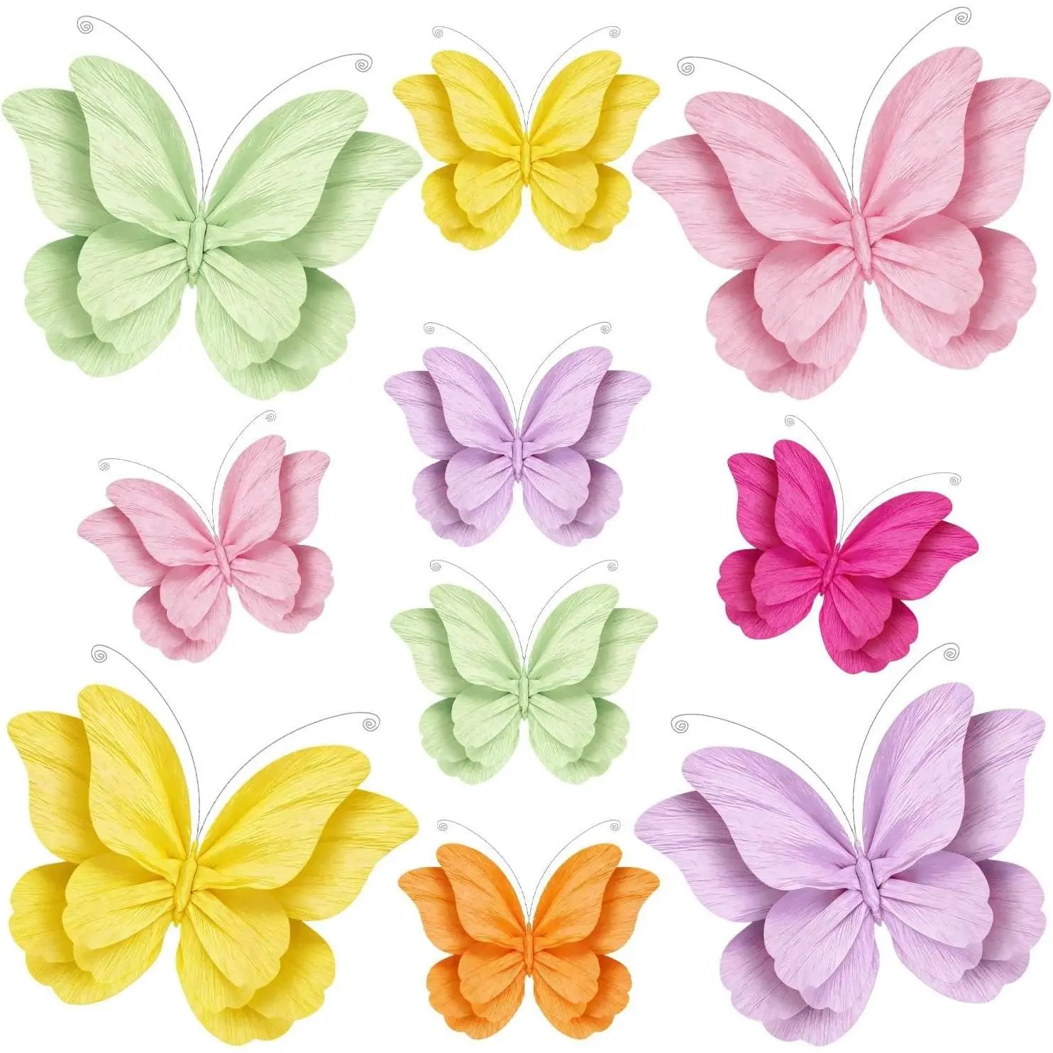 3D Paper Butterfly Decorations - 10Pcs Large Hanging Butterflies with 6 Colors, 2 Sizes for Wall Decor, Birthday, Wedding Party Supplies