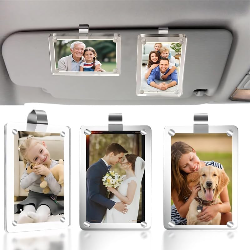 2pcs DIY Custom Car Photo Clips (2-Pack) – Vertical Sun Visor Frames, Acrylic Snap-On Holders for 3.5x2.4 Inch Photos