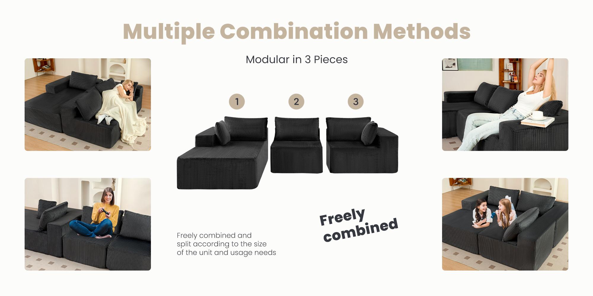 【Sectional Sofa Couch]】Sweetcrispy L-shaped Modular Sectional Sofa, Compressed Corduroy Fabric, Modern Style Living Room Sofa Bed, Space-Saving Recliner Design - Convertible Corduroy Sectional Sofa