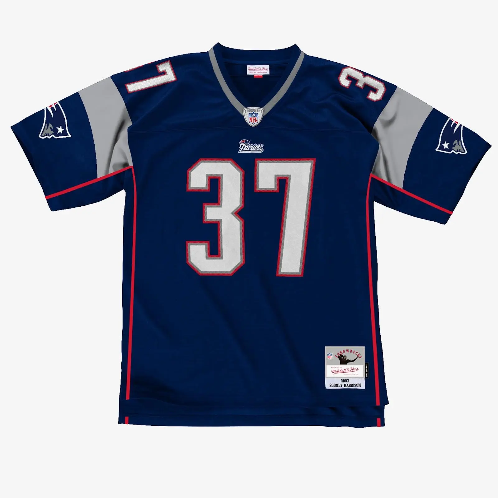 Mitchell & Ness New England Patriots Rodney Harrison Navy 2003 Legacy Jersey, Official American Football Fanwear
