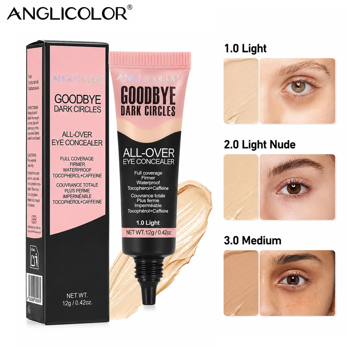 Full Coverage Under Eye Concealer, Brightening Color Corrector Cream for Dark Circles, Blemishes, Redness & Uneven Skin Tone, Waterproof Long Lasting Lightweight Formula.