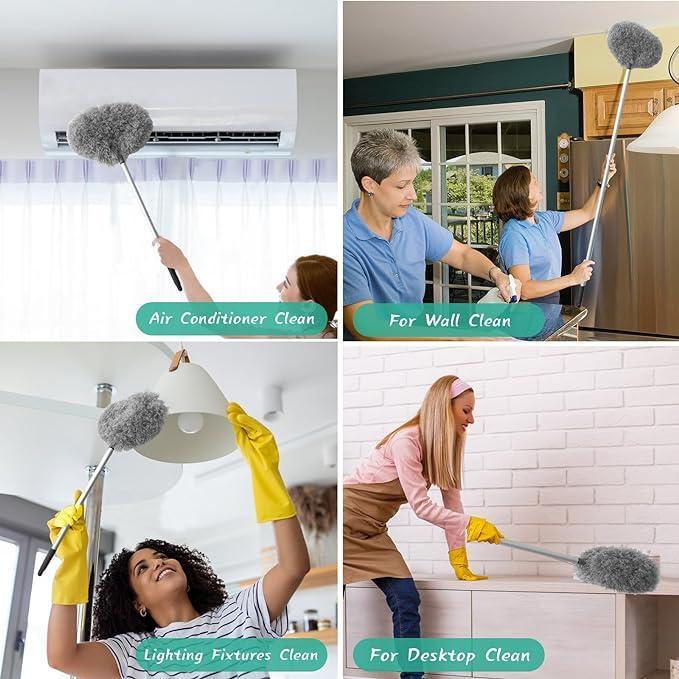 Extendable Microfiber Ceiling Fan Duster with Long Handle Dust Locking Reusable Machine Washable Effortless Cleaning Brush for High Ceilings & Ceiling Fans