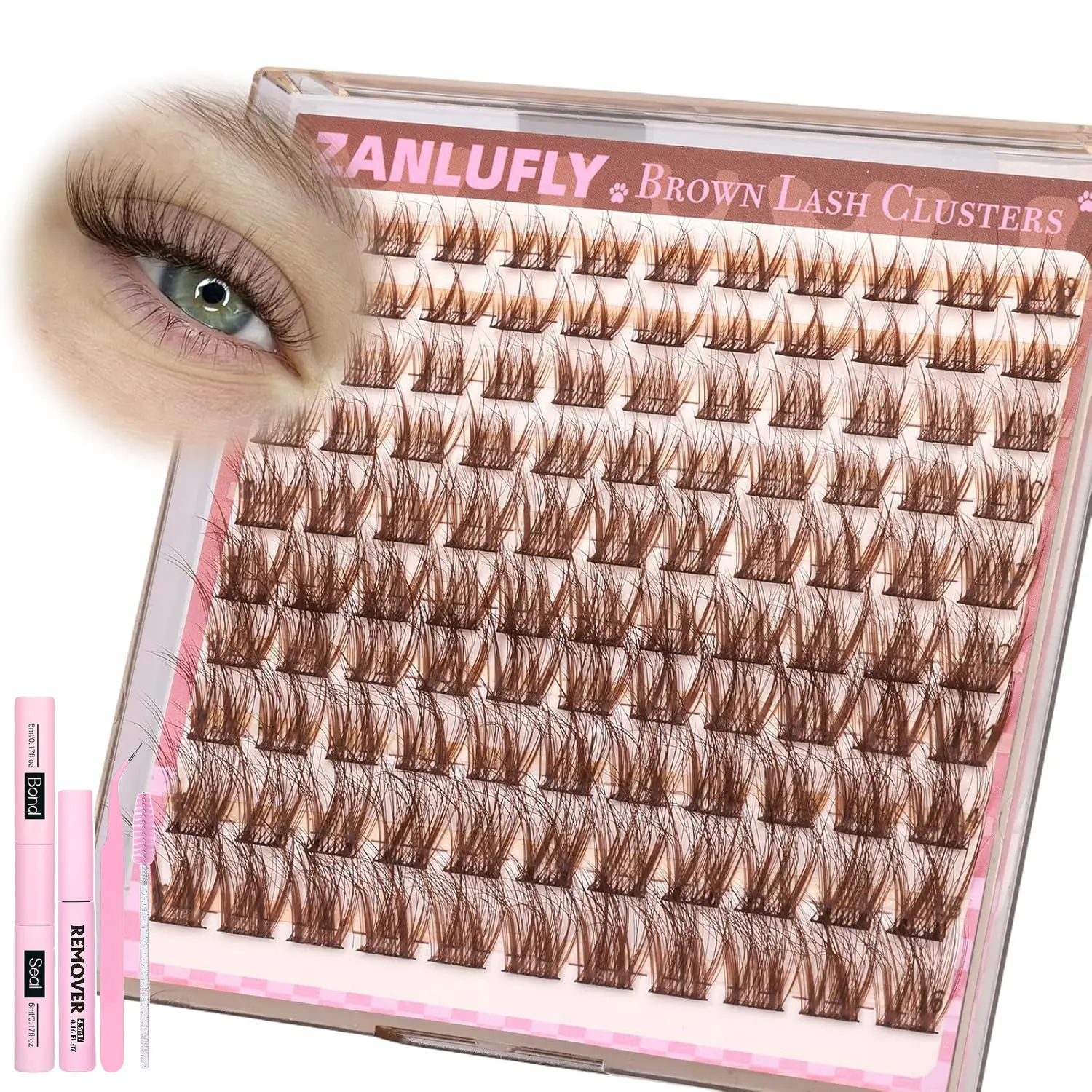110pcs C Curl Cartoon Eyelash Clusters Kit, Eyelash Extensions Kit, Natural Look Fine Thread DIY Eyelash Extension Set with Glue Remover Tweezers Brush, False Eyelash Cluster, Diy Lashes Cluster