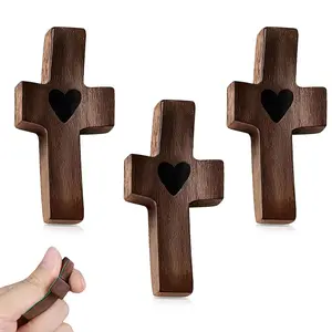 3Pcs Portable Wooden Crosses - Soothing Fidget Tools for Anxiety Relief, Easter Basket Essentials & Spiritual Gift with Calming Touch