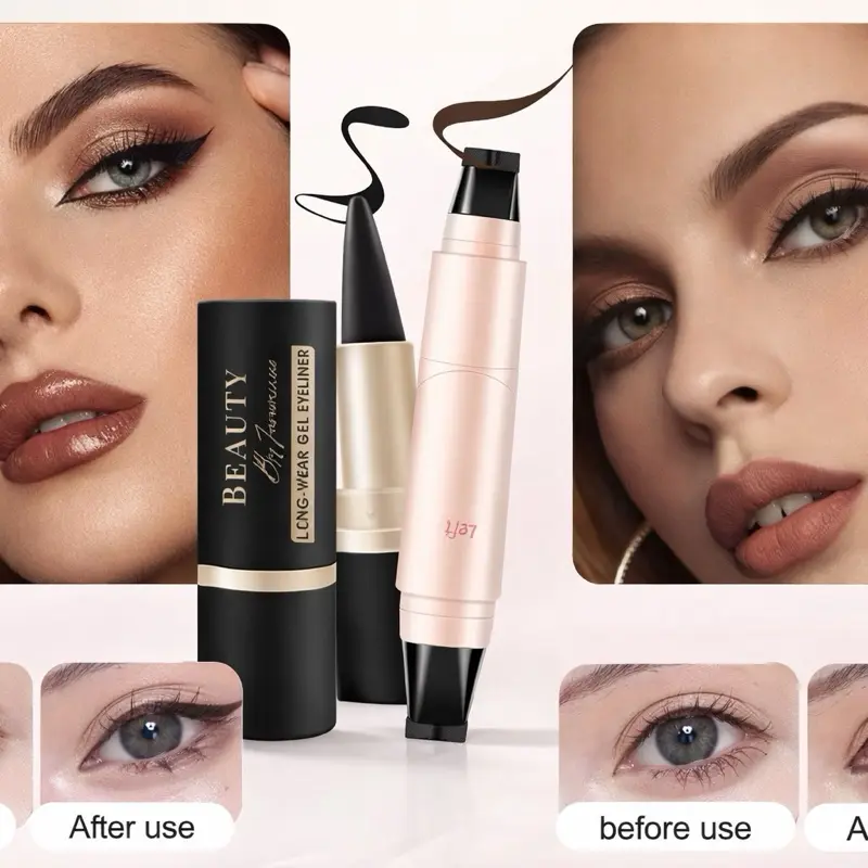 2-Pack Multi-Pack Waterproof Smudge-Proof Cosmetic Set - Eyeliner Pencil + Rotating Eyeliner Stamp Eye Makeup Supplies