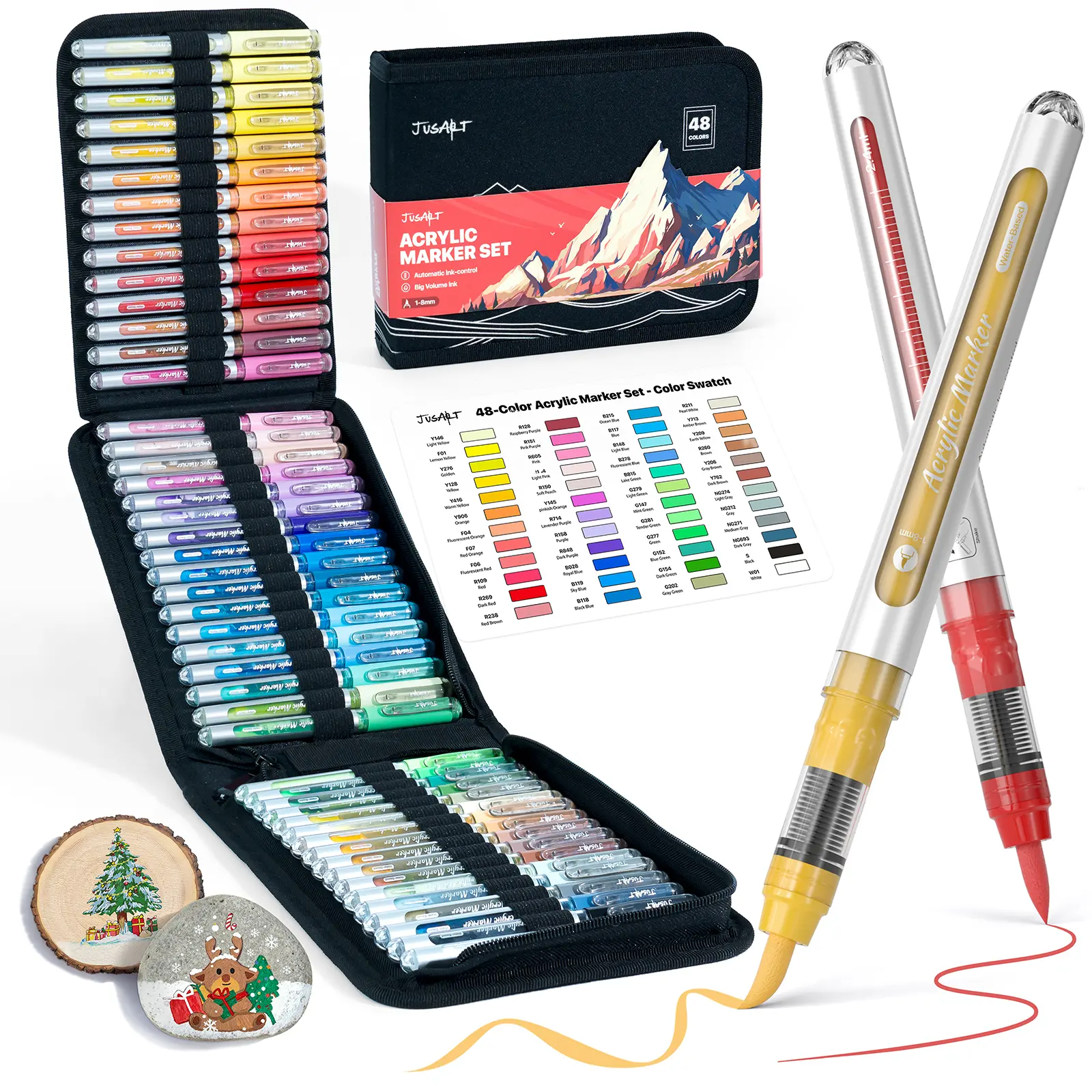 Back to school shopping JusArt 108/72/48/36 Colors Acrylic Paint Markers Set (Painting Bag), Waterproof Flexible Tip Acrylic Markers, Premium Paint Pens for Various Surfaces, Acrylic Paint Markers, Markers for Coloring, Art Supplies, Acrylic Marker