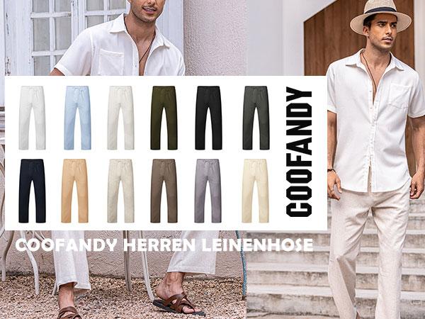 COOFANDY Men's pants Casual Linen Pants Elastic Waist Drawstring Beach Summer Pants Lightweight Linen Trousers Menswear Pocket