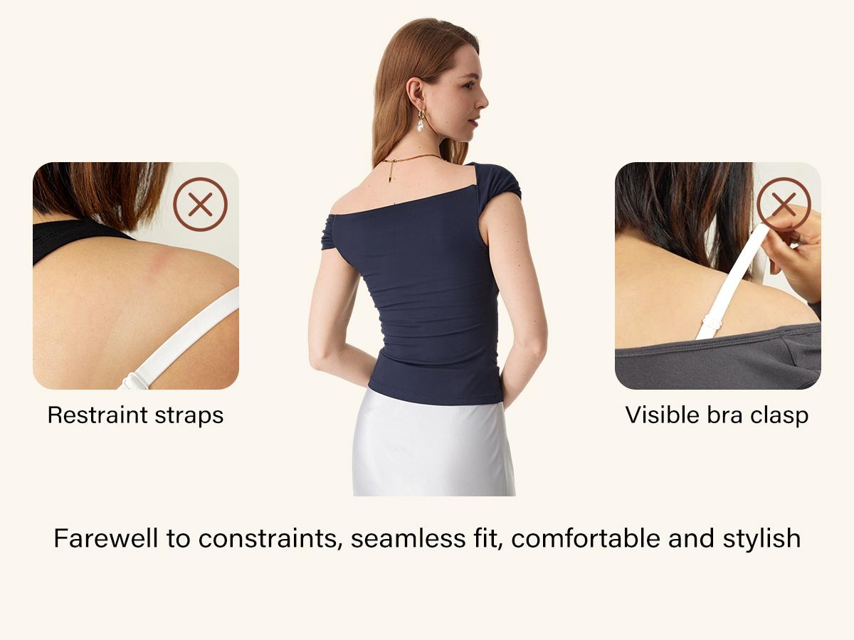 OGL Multi-wear Versatile Necklines Off Shoulder bra tops SkinKiss Womenswear Basic Minimalist Shirts Women Summer Tshirt Short Built-in-Bra strapless top girly summer tops summerwins Casual Breathable Top Casual Fashionable Top cold shoulder tops