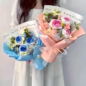 Luxury Handcrafted Crochet Flower Bouquet with Inspirational Message Card - Everlasting Gift for Weddings, Birthdays, Anniversaries & Valentines Day Gift Decor