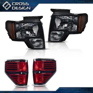 CROSSDESIGN Replacement Car Light, Car Accessories for 09-14 Ford F-150 Truck Vehicle, Halogen Headlight & Tail Light with Smoke Lens (Left & Right)