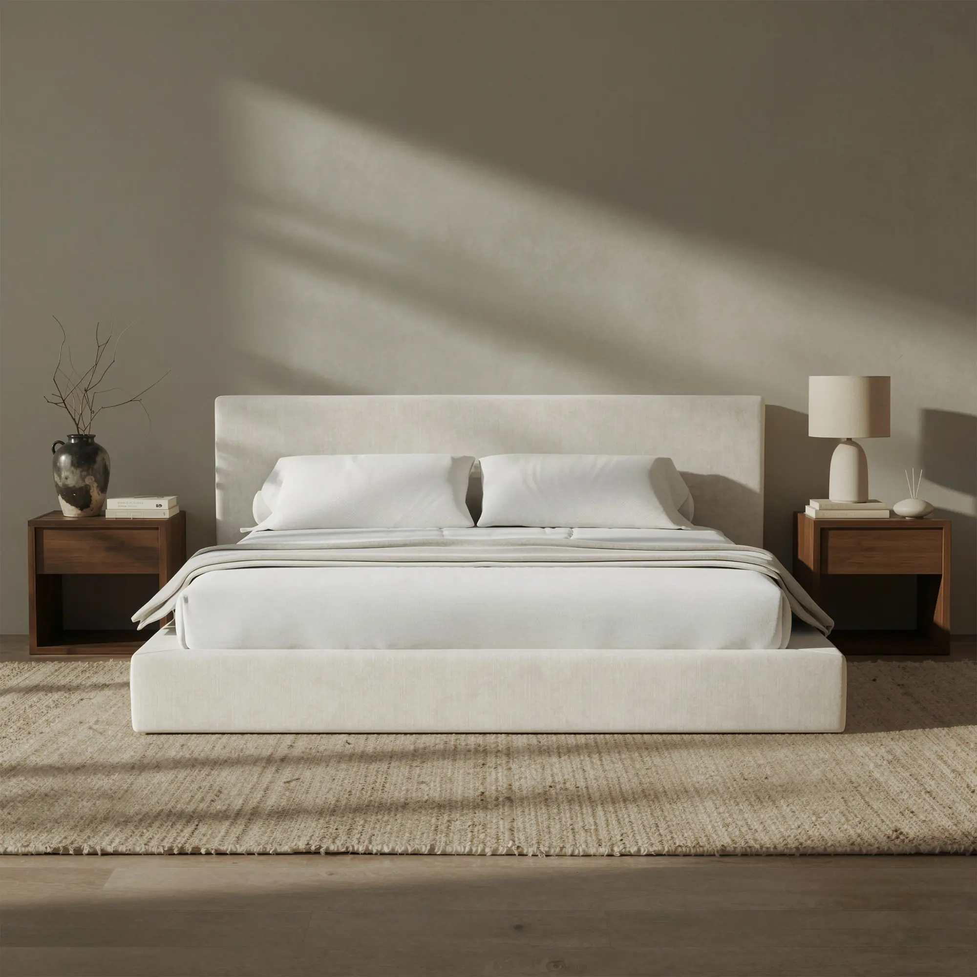 RECCI AirFrame Upholstered Modern Low Profile Platform Bed Frame - Full Size, No Headboard Option, 5-in High-Resiliency Foam Upholstery, Sturdy Steel Bedframe, No Box Spring Needed, Easy Assembly, Apartment Furniture,dorm essentials,home decor