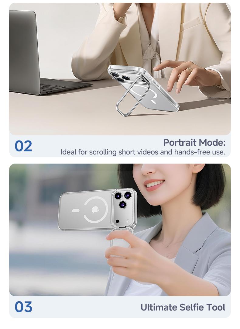 MAGIC JOHN for iPhone 17/Air/16/15 Pro Max Case with Adjustable Camera Cover Stand