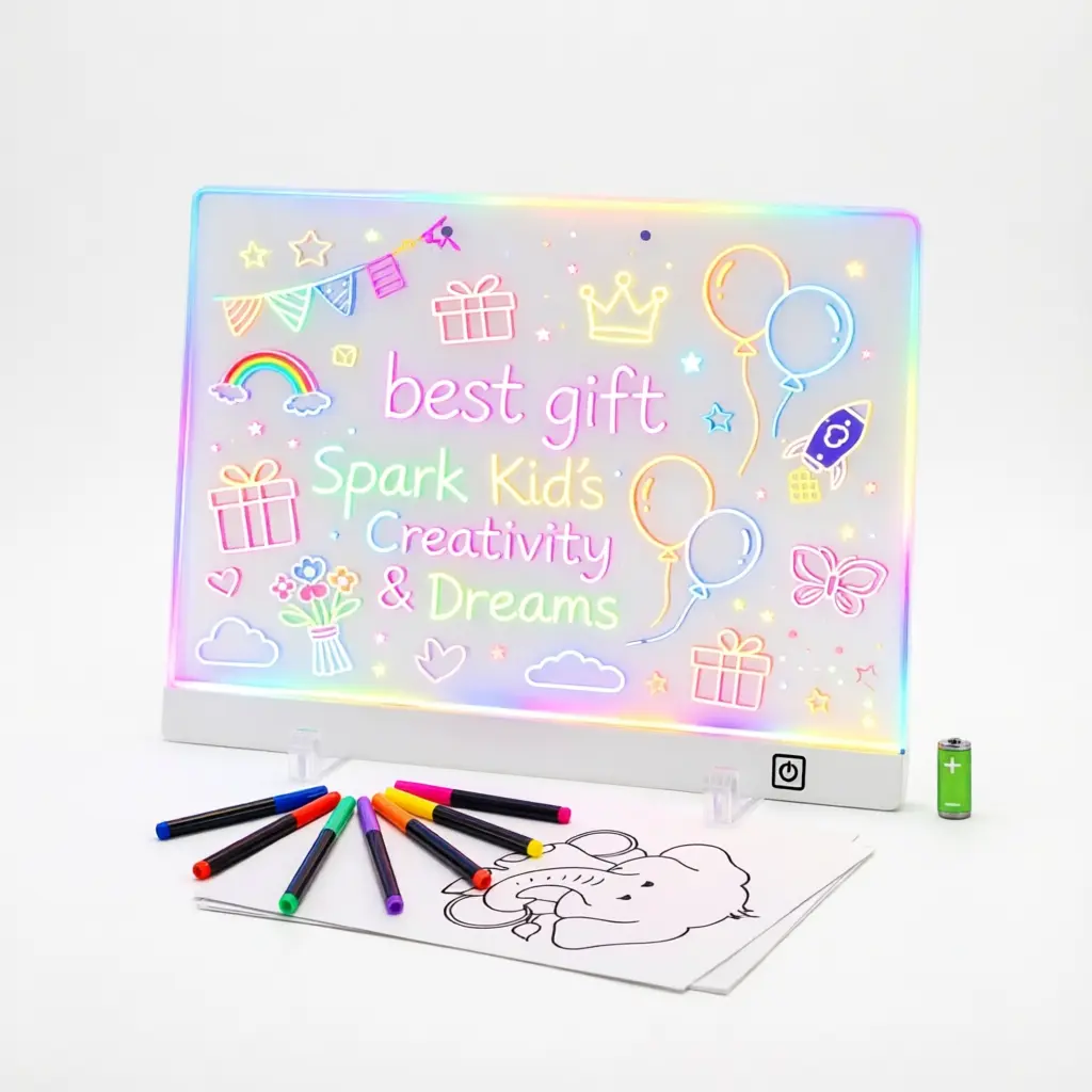 LED Kitchen Message Board, 16" Acrylic Light Up Dry Erase Menu Board with 8 Color Light Modes, Reusable Writing Planner Board for Meal Plans, Grocery Lists & Home Decor