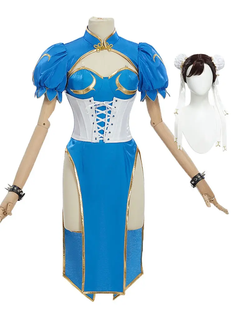 Officially Licensed Street Fighter Classic Chun-Li Blue Top and Waist-Cinching Skirt Set