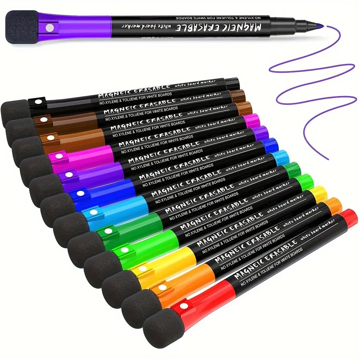 Magnetic Dry Erase Marker Pen, 8/12pcs Fine Point Magnetic Dry Erase Marker Pen with Eraser Cap, Whiteboard Marker for Office School Dormitory Home, Doodle Markers, Marker Set, Drawing Markers, Fine Point Markers, Office Stationery Supplies