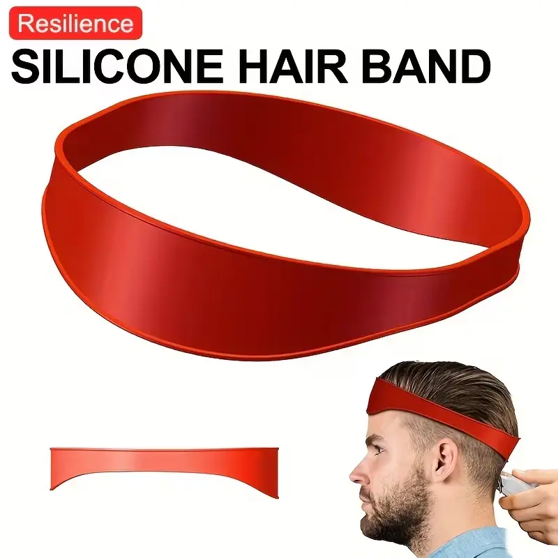 2pcs Men's Red Silicone Haircut Band - Flexible, Curved Hair Trimming Guide for DIY Home & Travel Use, Soft Grip Hair Styling Tool Hair Grooming Kit Hairline