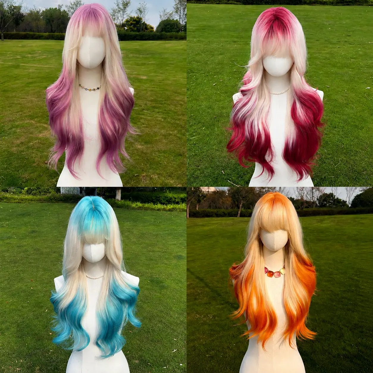 SMILCO 28" Orange Blonde gradient Synthetic Wig, Glueless, Natural-Lookihine Cap Adjustable Straps & Breathable Cap, Vibrant Color & Soft Texture SM2173 SM599 Rose Quartz Wig